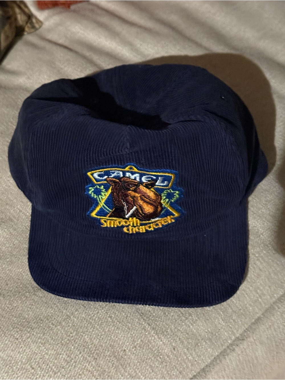 Vintage 90s Camel Smooth Character Navy Corduroy Cap!  Like new